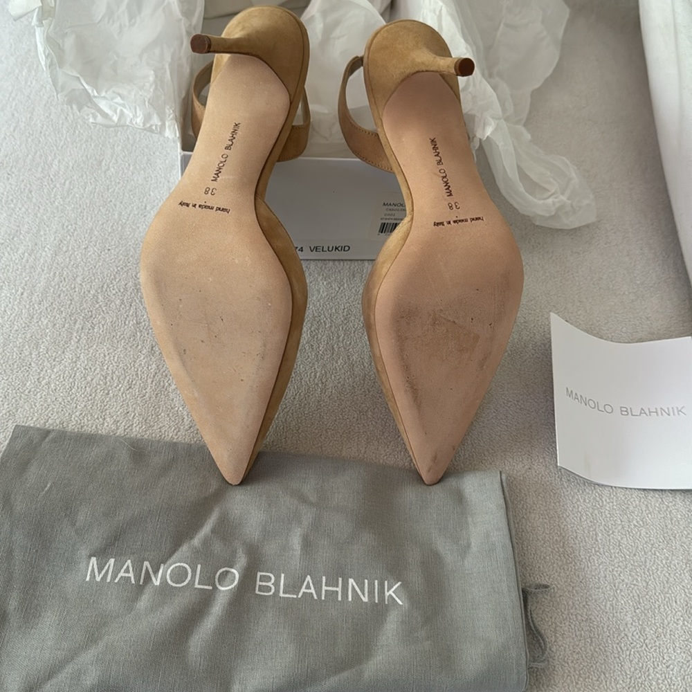 Manolo Blahnik Tan Suede Slingback Pumps - Picture 4 of 4